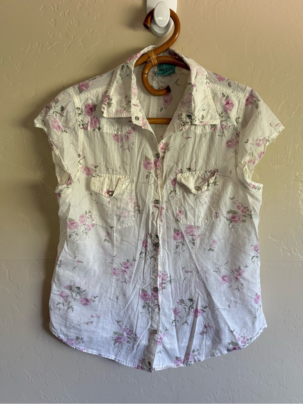 2000s Vintage Love Potion Short Cap Sleeve Button Down Floral Cotton Top Size XL